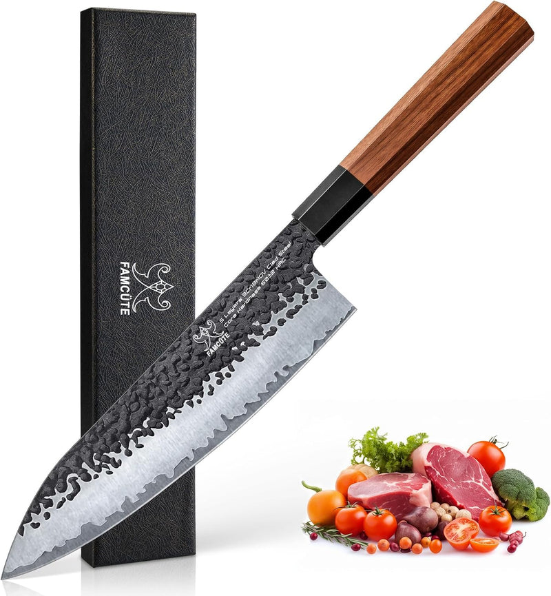FAMCÜTE Cuchillo japonés de 8 pulgadas, cuchillo de chef afilado fo...