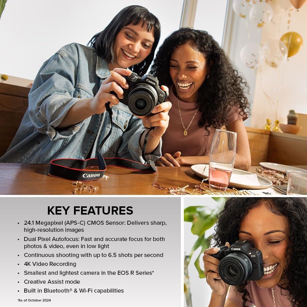Canon Cámara sin espejo EOS R100, montaje RF, 24.1 MP, procesador d...