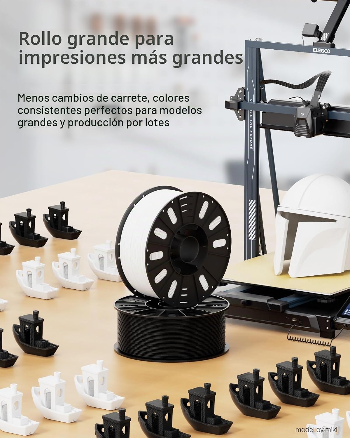 ELEGOO Filamento para impresora 3D PLA+ de 0.07 in, blanco, 6.6 lbs...