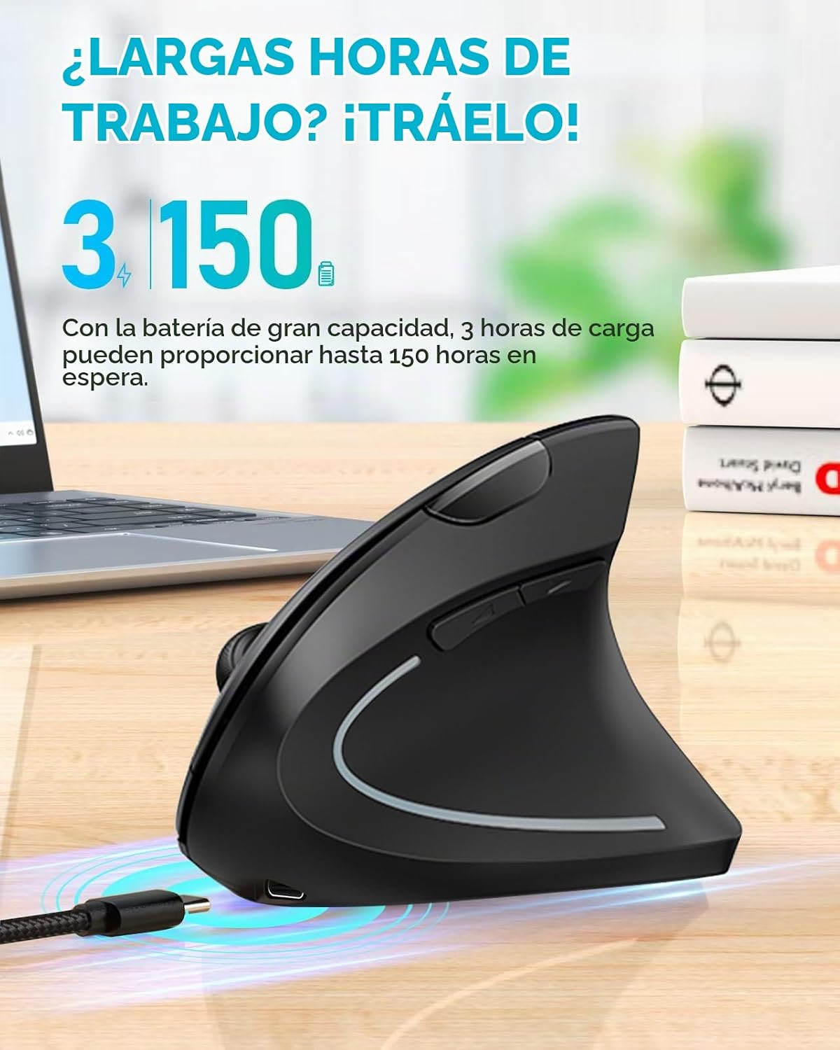 Lekvey Ratón ergonómico, ratón inalámbrico vertical USB recargable...