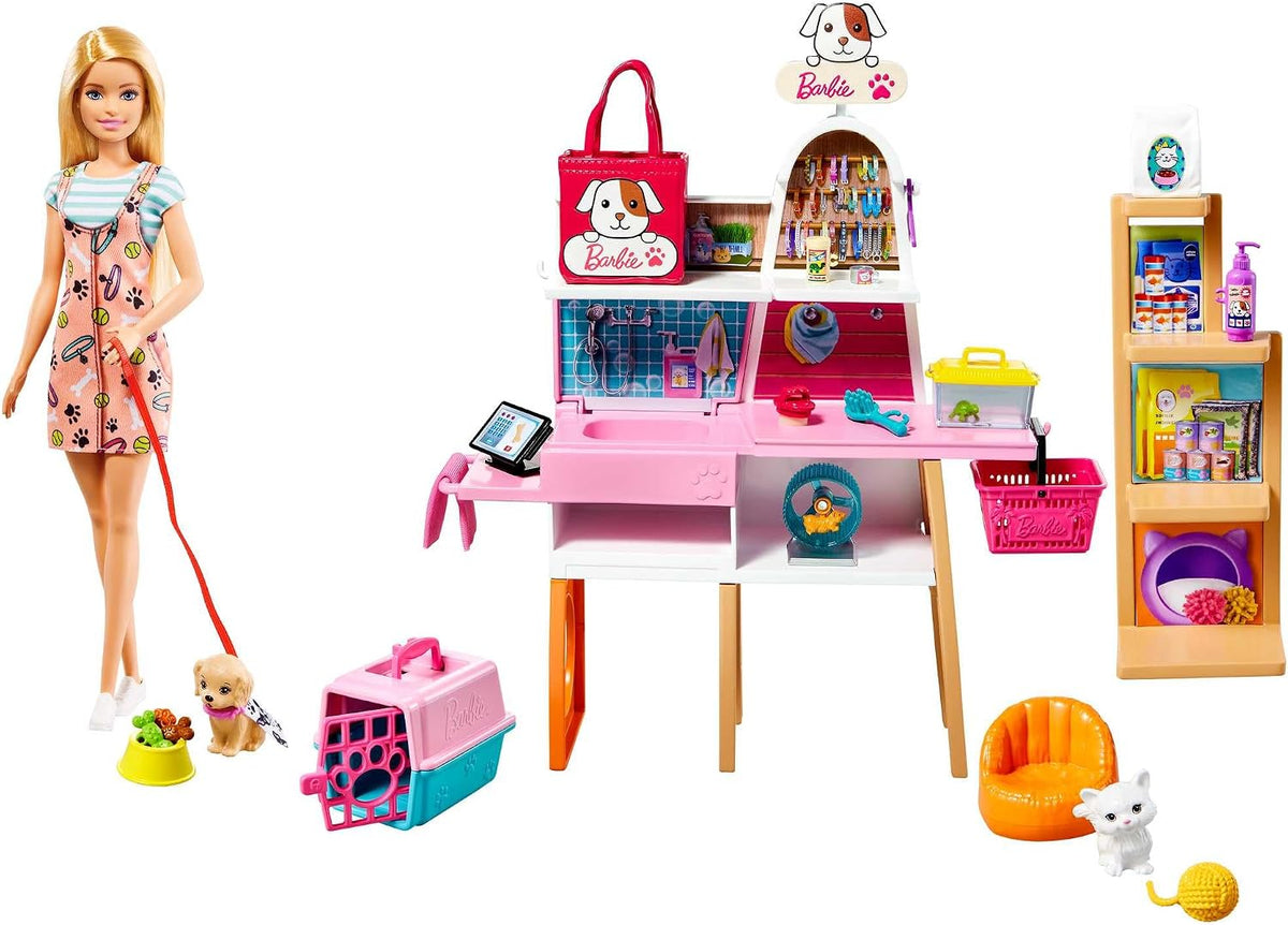 Barbie Muñeca (rubio de 11.5 pulgadas) y Pet Boutique Playset | con...
