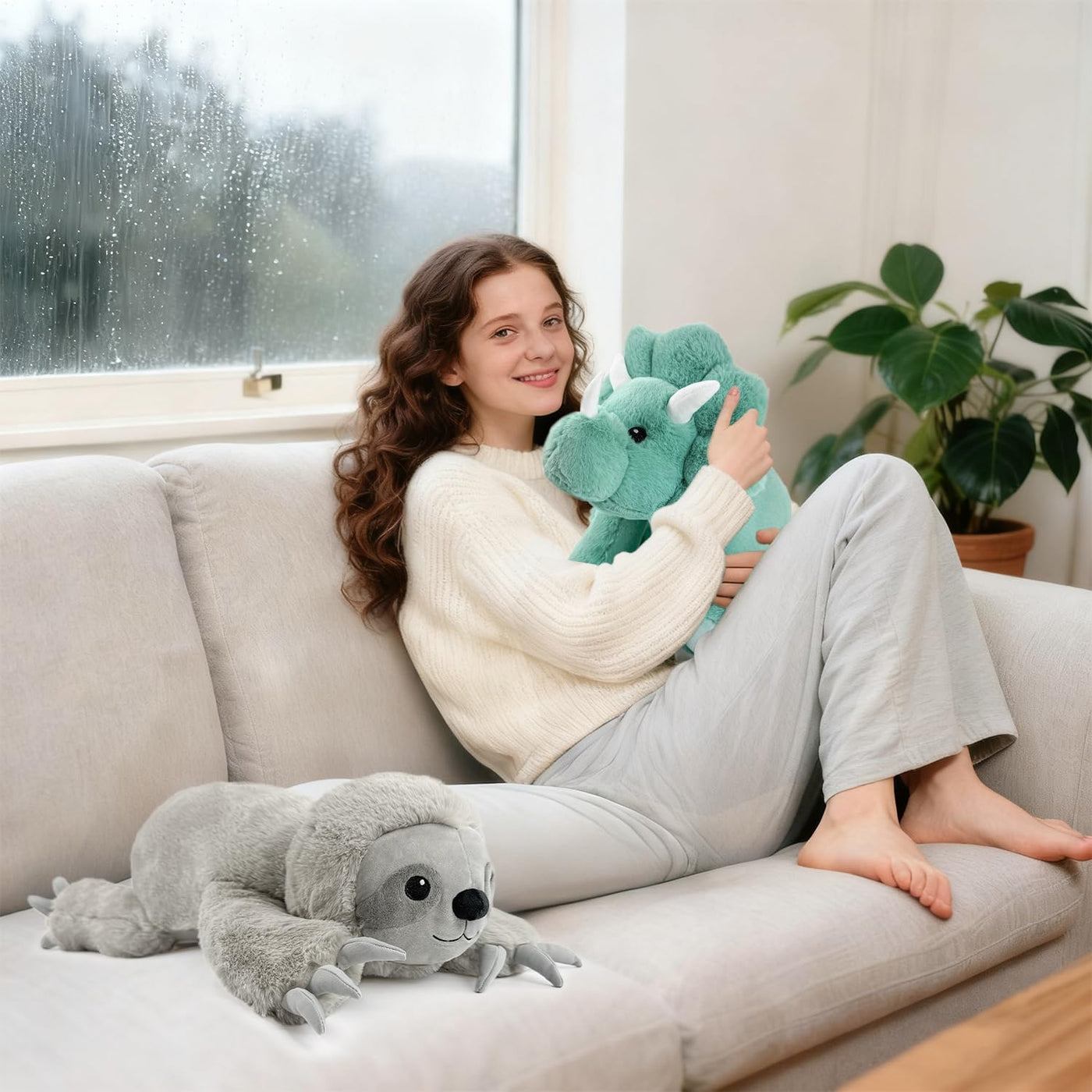 JUSTQUNSEEN Juguete de dinosaurio de peluche de triceratops con pes...