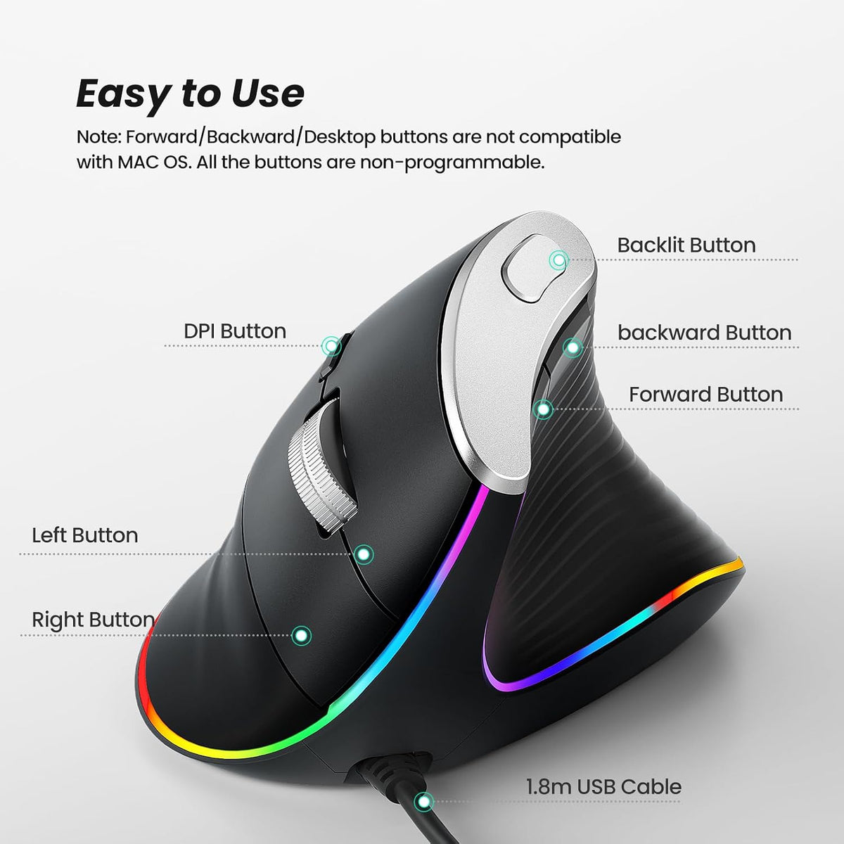 Nulea M504 Ratón Vertical con Cable, Ratón Ergonómico USB Óptico co...