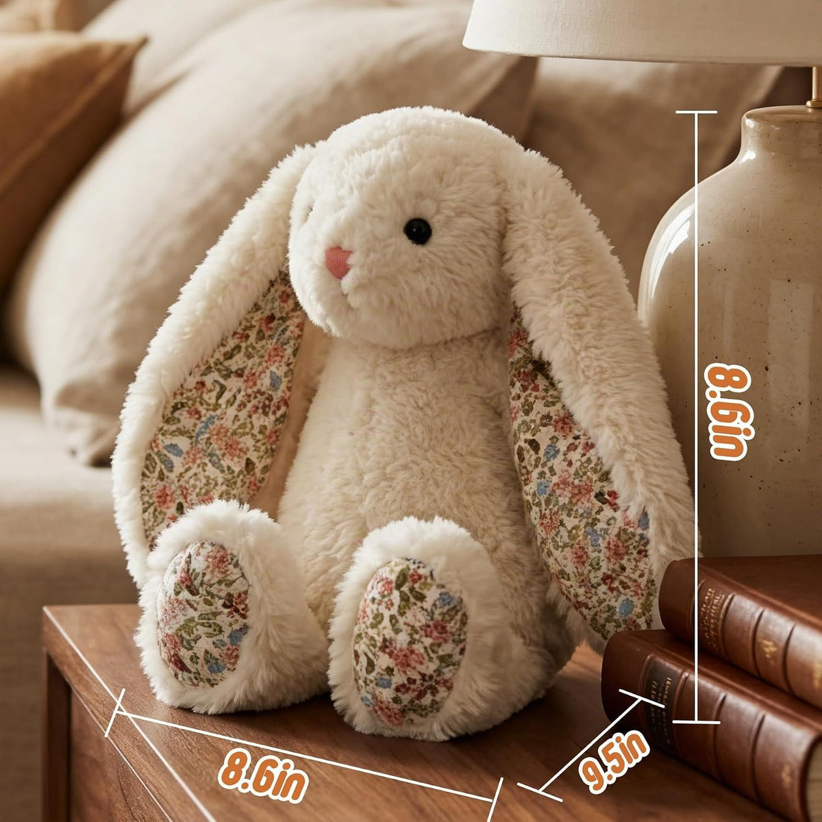 okegztoa Conejito floral de peluche, color crema, estilo francés, e...