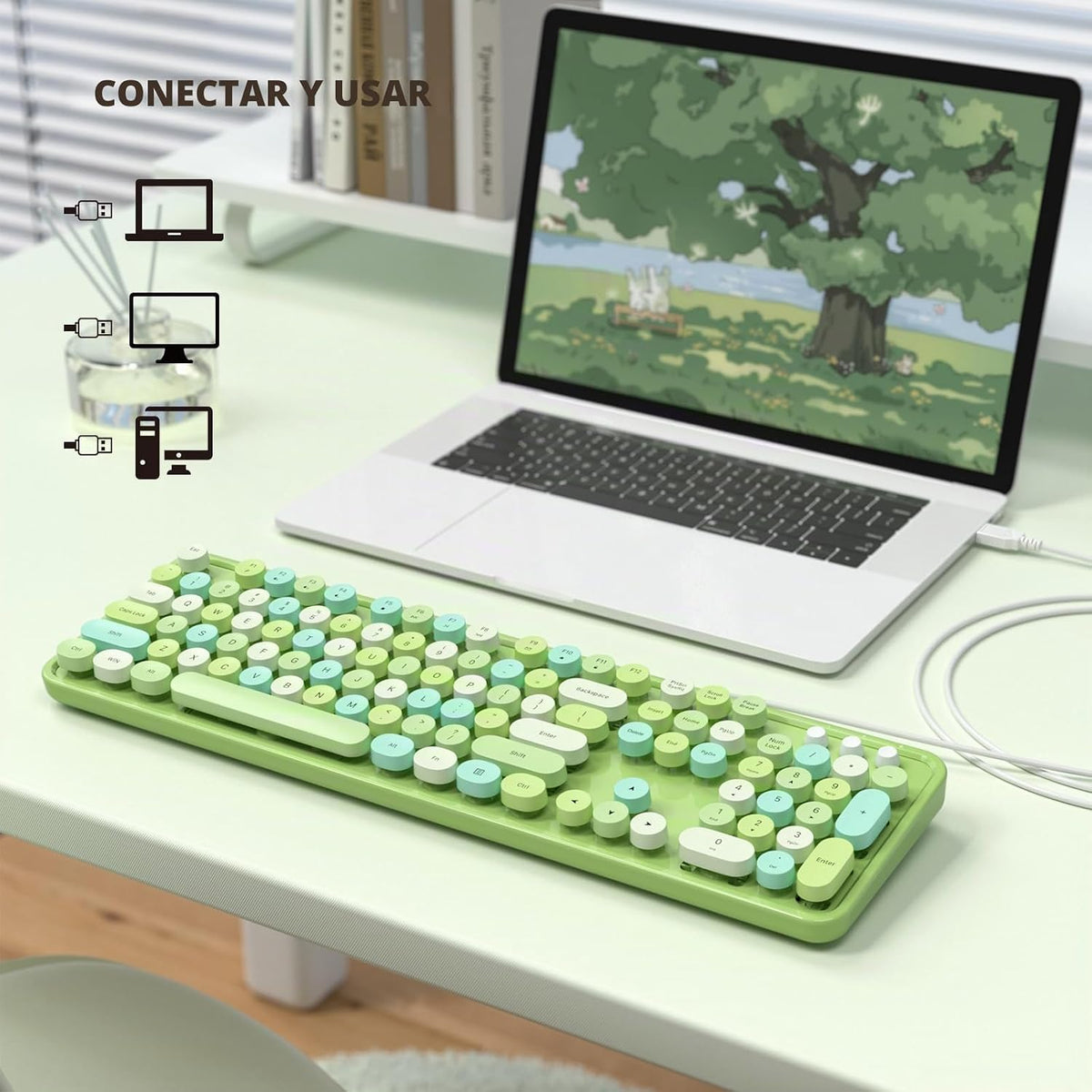 MOFII Teclado con cable, USB de tamaño completo Plug &amp; Play, te...