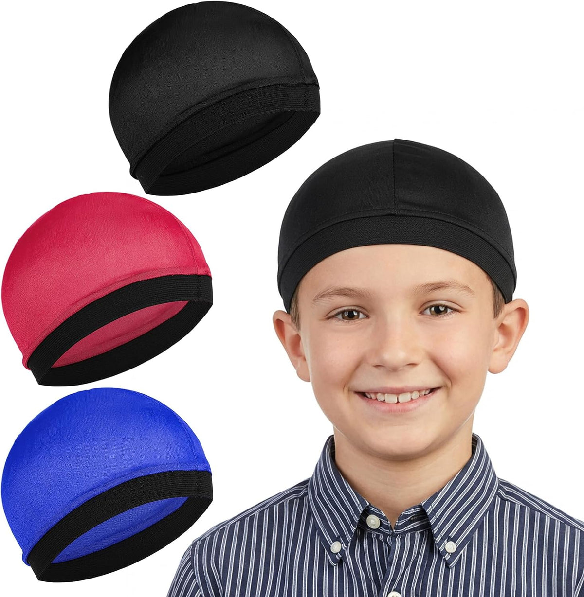 Sibba Juego de 3 gorras de satén para niños, sedosas, durags de pol...