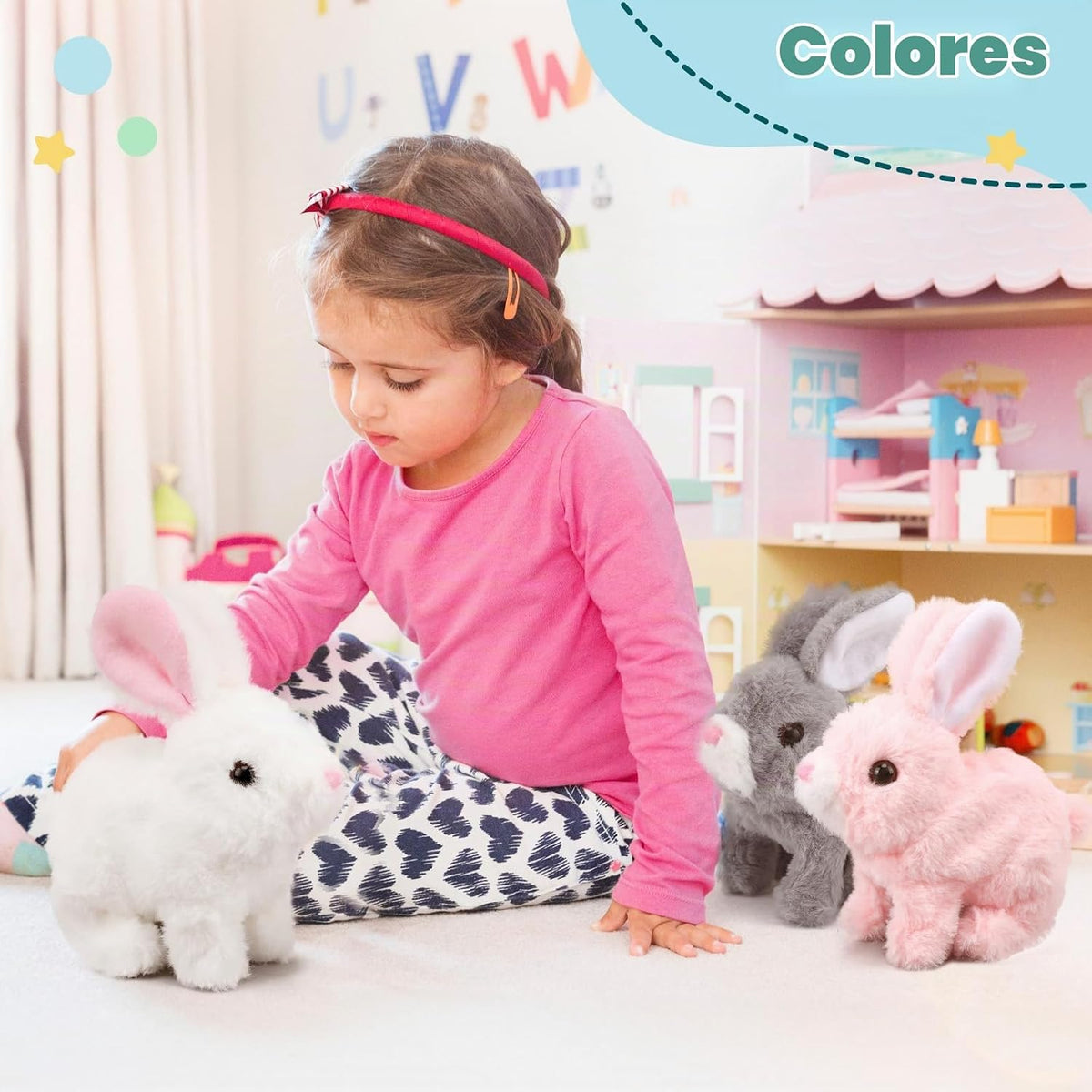 Oeofuzep Hopping Walking Bunby - Juguete realista de conejo con son...