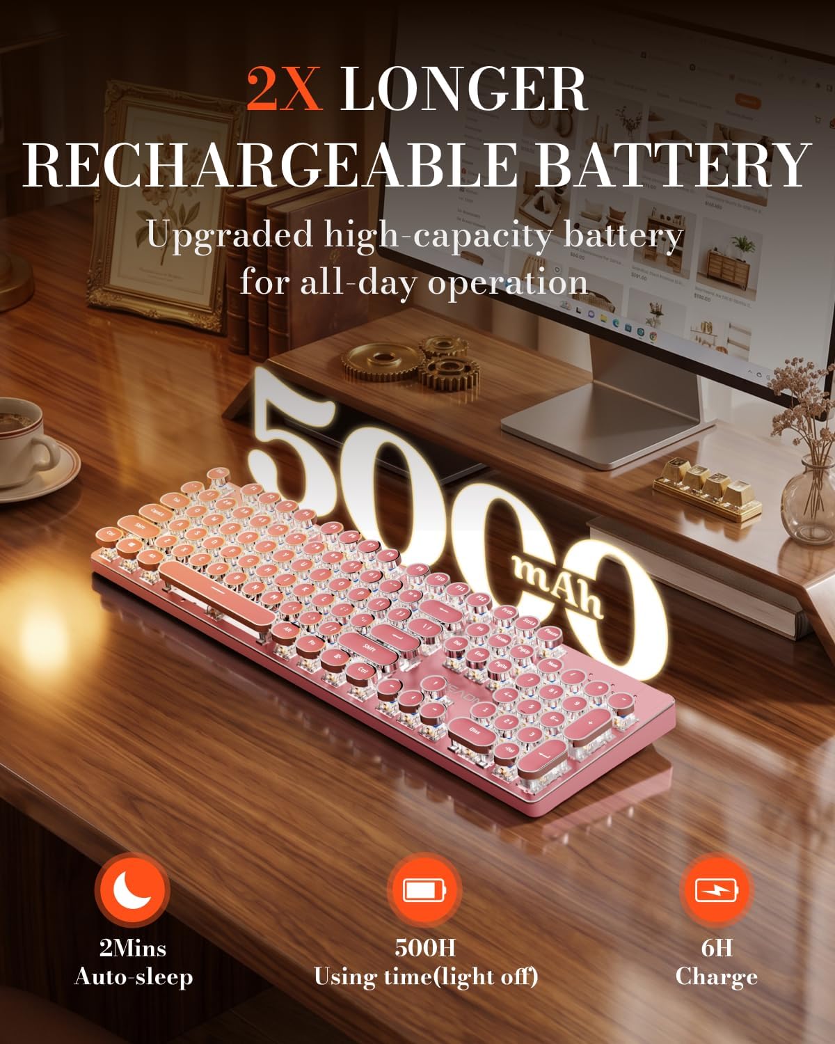 Teclado mecánico inalámbrico estilo máquina de escribir con | Bluet...