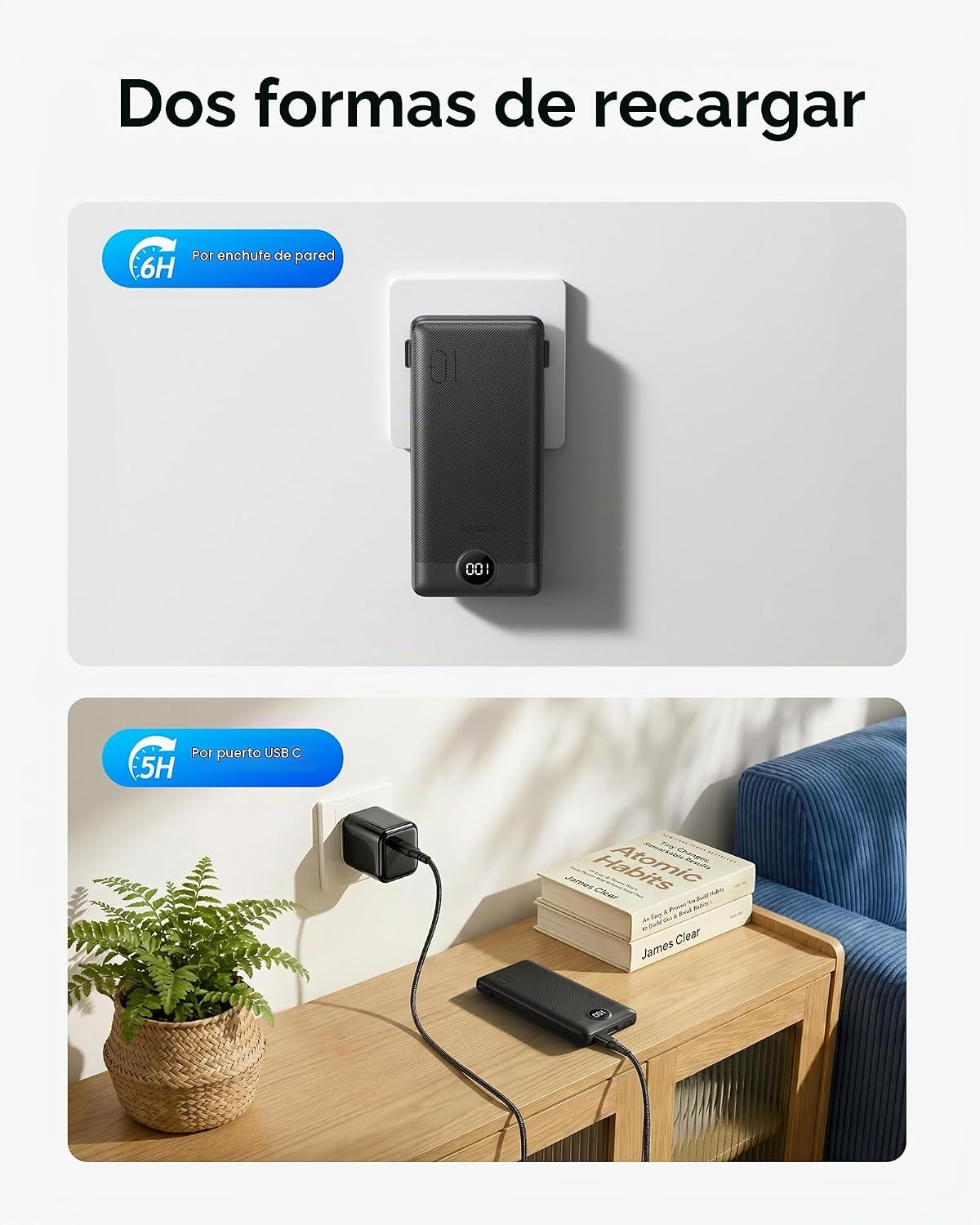 VEGER Cargador portátil para iPhone, Power Bank con cables integrad...