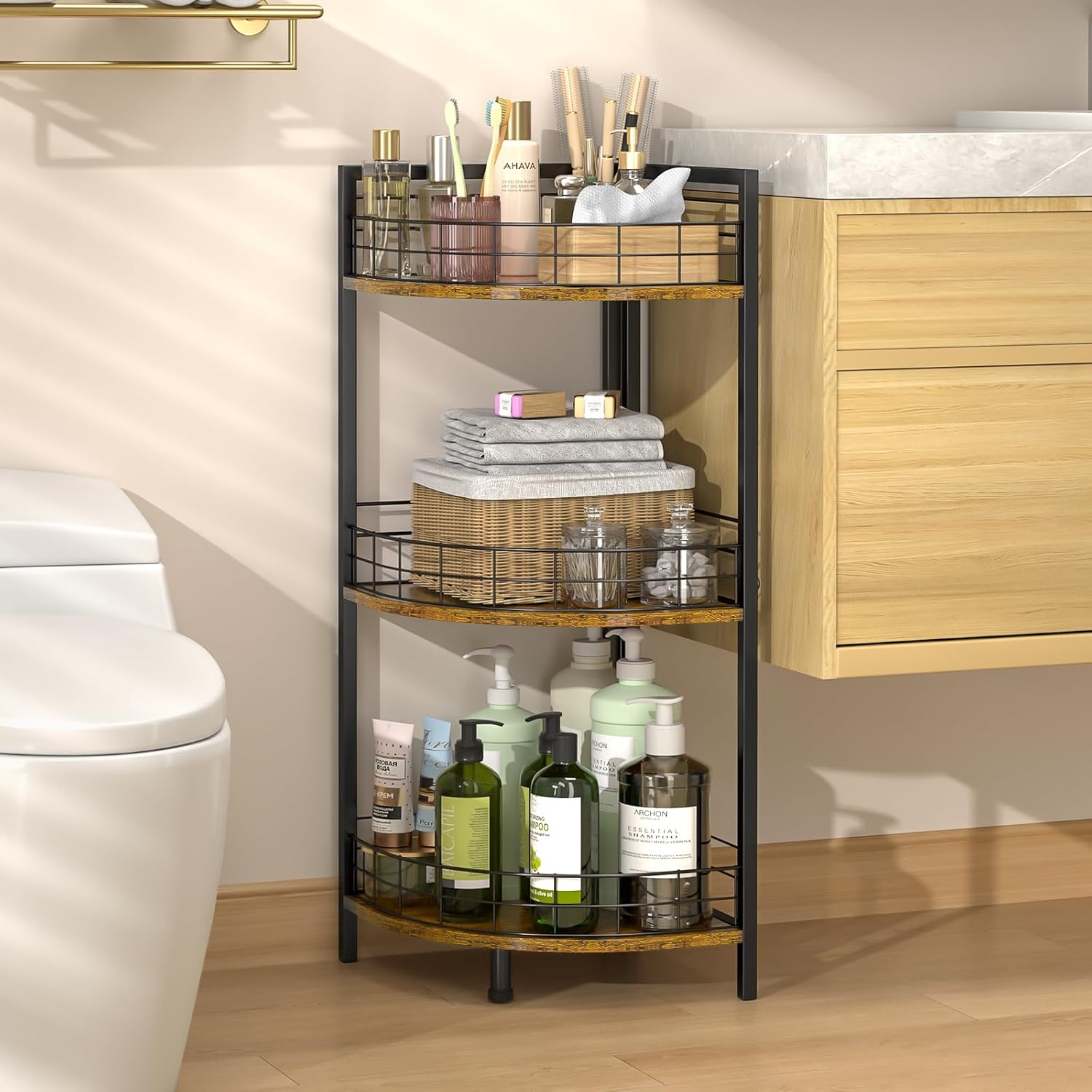 DAOUTIME Estante de pie para baño, soporte de esquina de 3 niveles,...