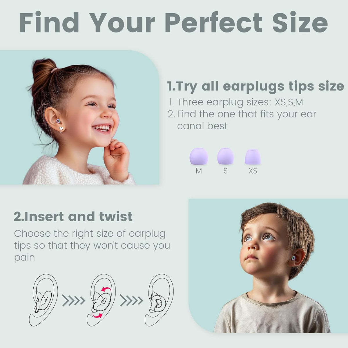 JUSTRVN - Tapones para los oídos para niños (6+ años) - 2 pares de...