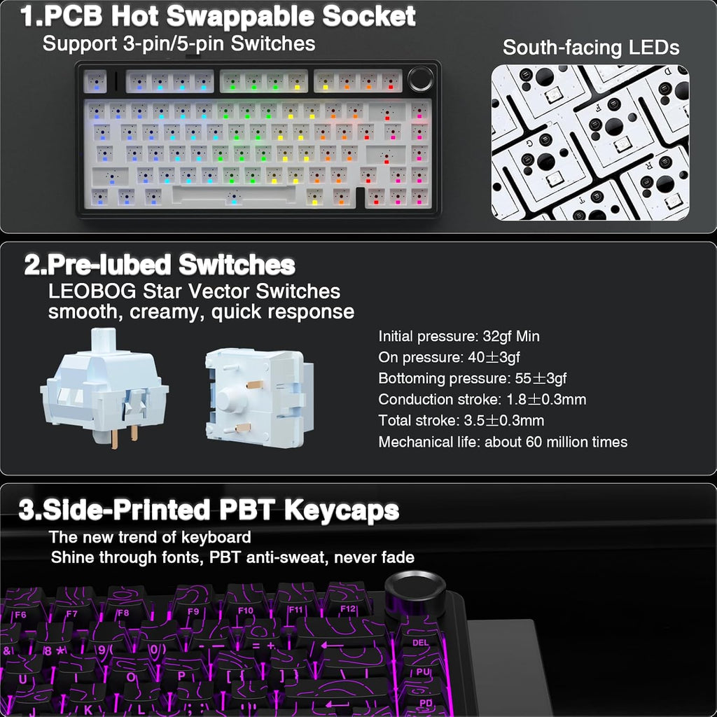 AULA F75 Pro Teclado mecánico inalámbrico con perilla, 75% teclados...