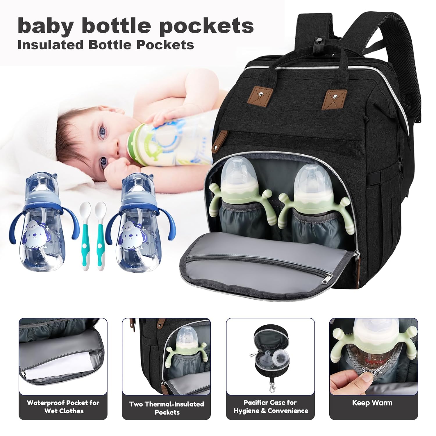 DERJUNSTAR Mochila para pañales, bolsa de bebé grande con cambiador...