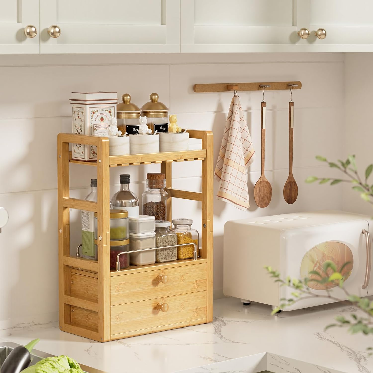 AmazerBath Organizador de encimera de baño de bambú, organizador de...
