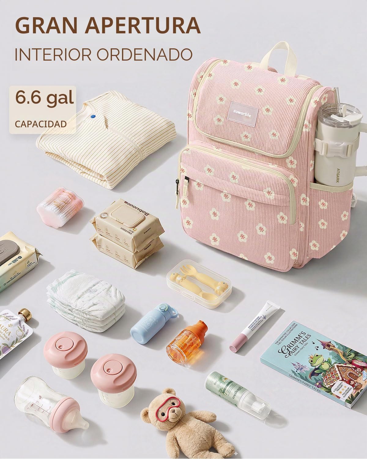 suwarble Mochila grande de pana para pañales para mamá, mochila de...