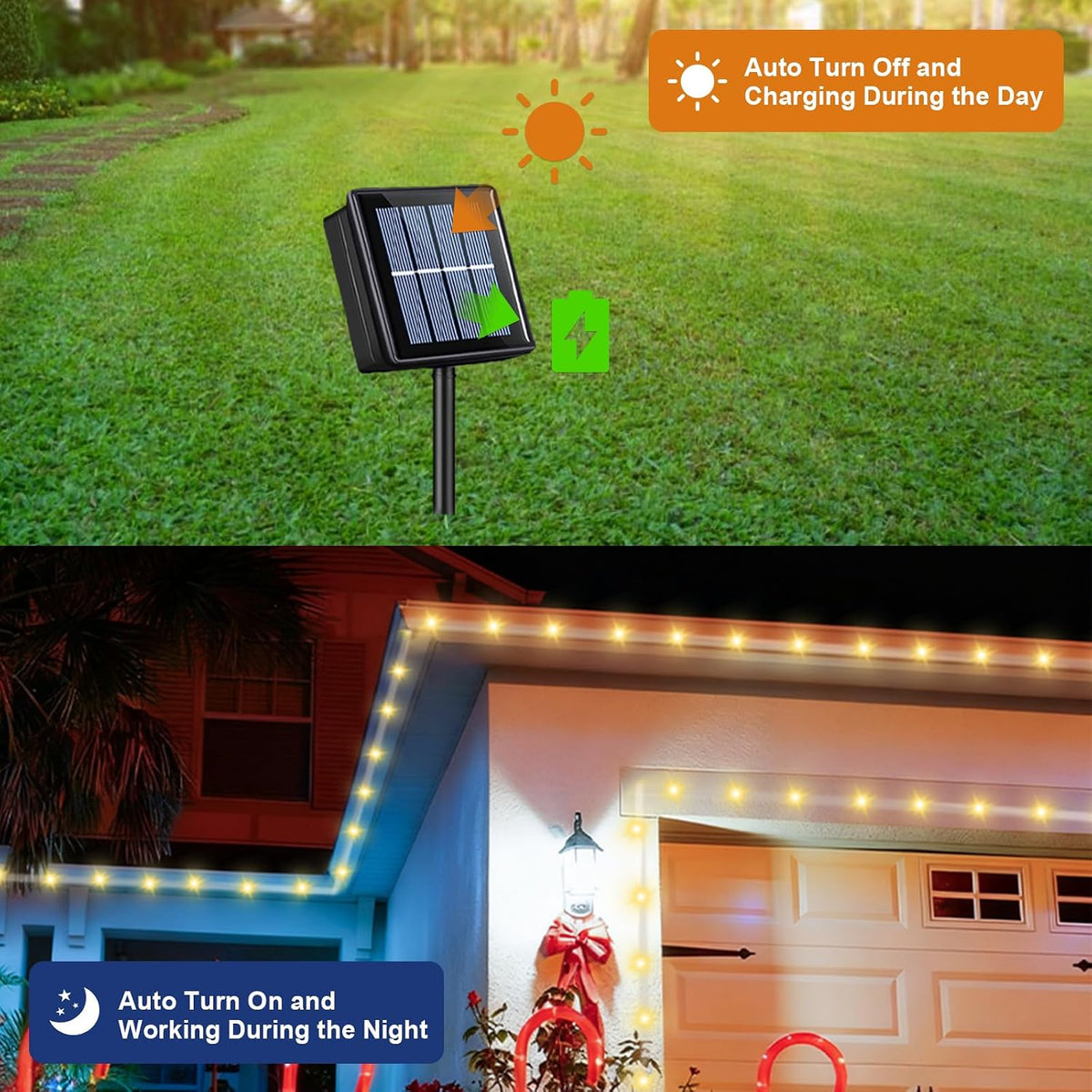 QITONG 200 luces LED solares de cuerda blanca cálida