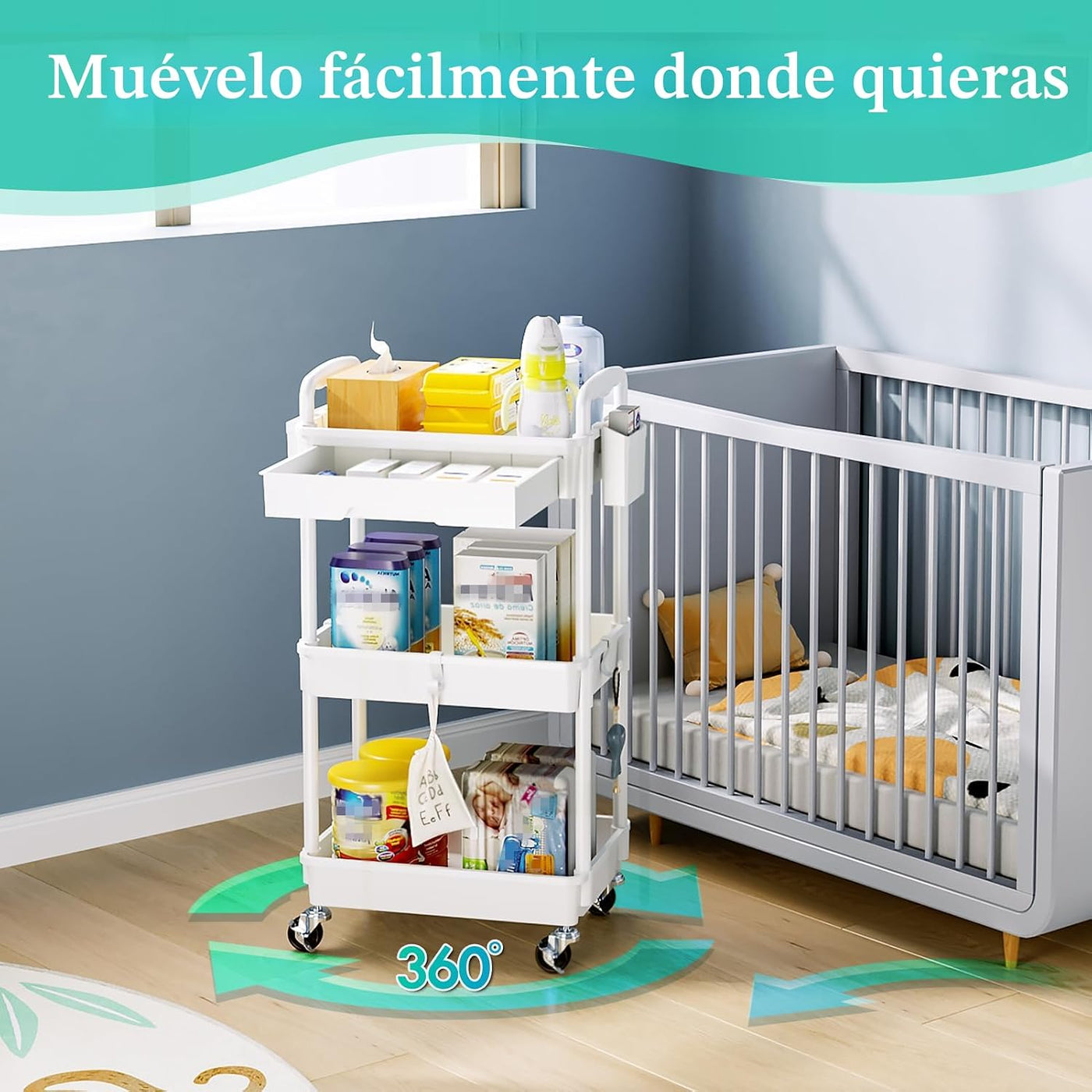 SUNALLY Carrito Rodante de 3 Niveles con Cajón, Organizador de Alma...