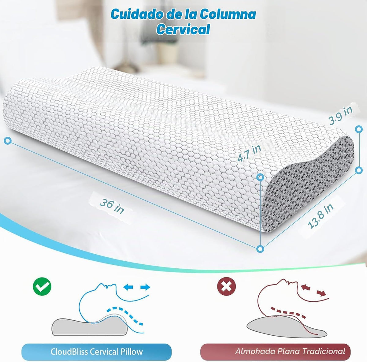 Almohada cervical ergonómica para dormir, tamaño King gris | Almoha...