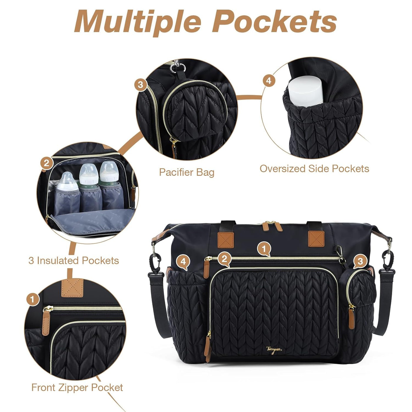 Tonyeee - Bolso para pañales, gran bolsa de pañales impermeable, bo...