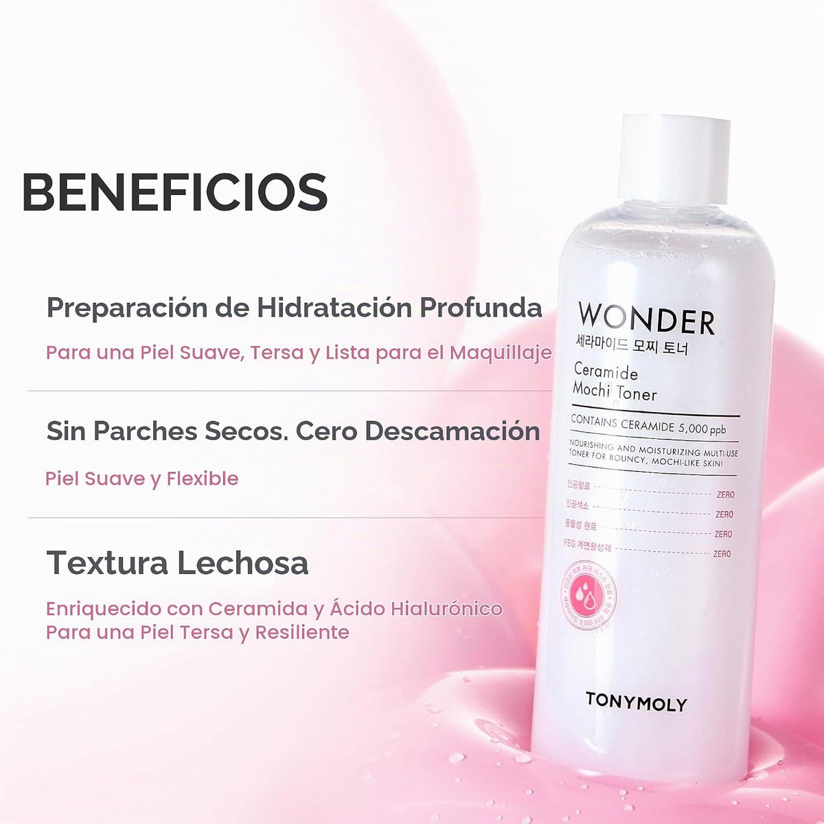 TONYMOLY Wonder Ceramide Mochi Tóner lechoso, tóner hidratante core...