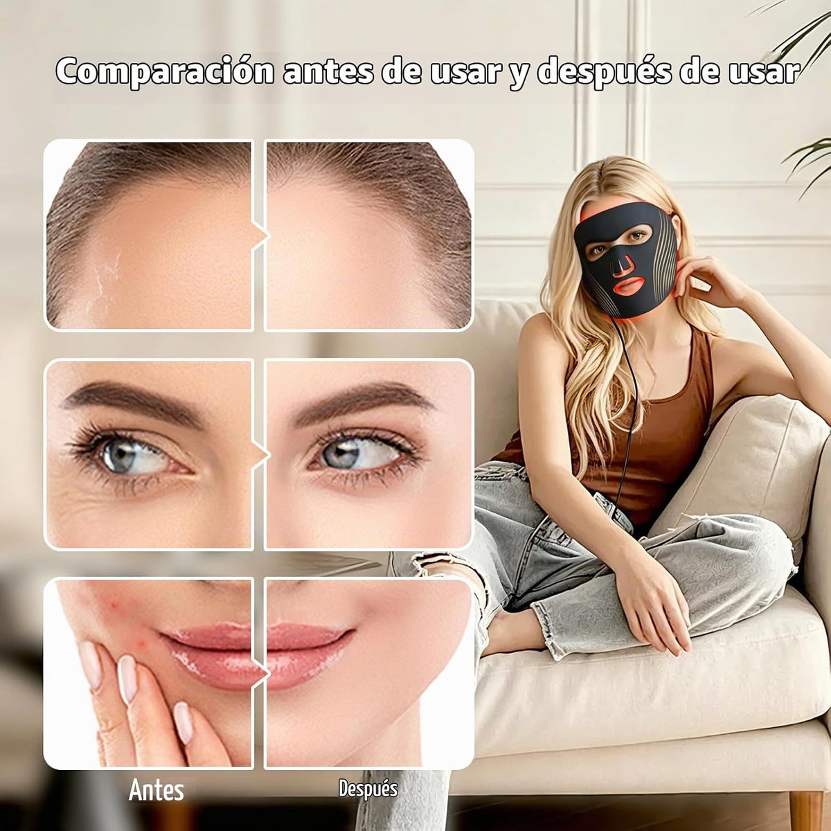 Máscara de terapia de luz roja para cara, máscara de terapia de luz...