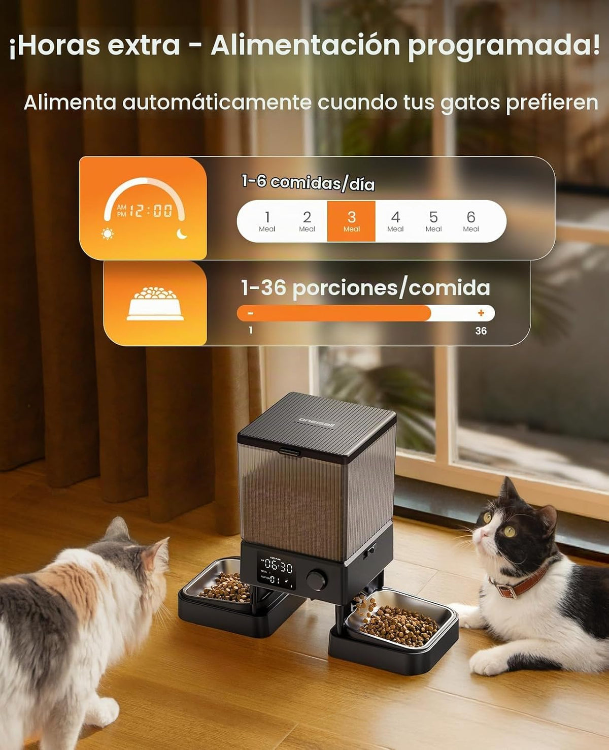 oneisall Comedero automático para gatos para 2 gatos, 20 tazas\/5 L...