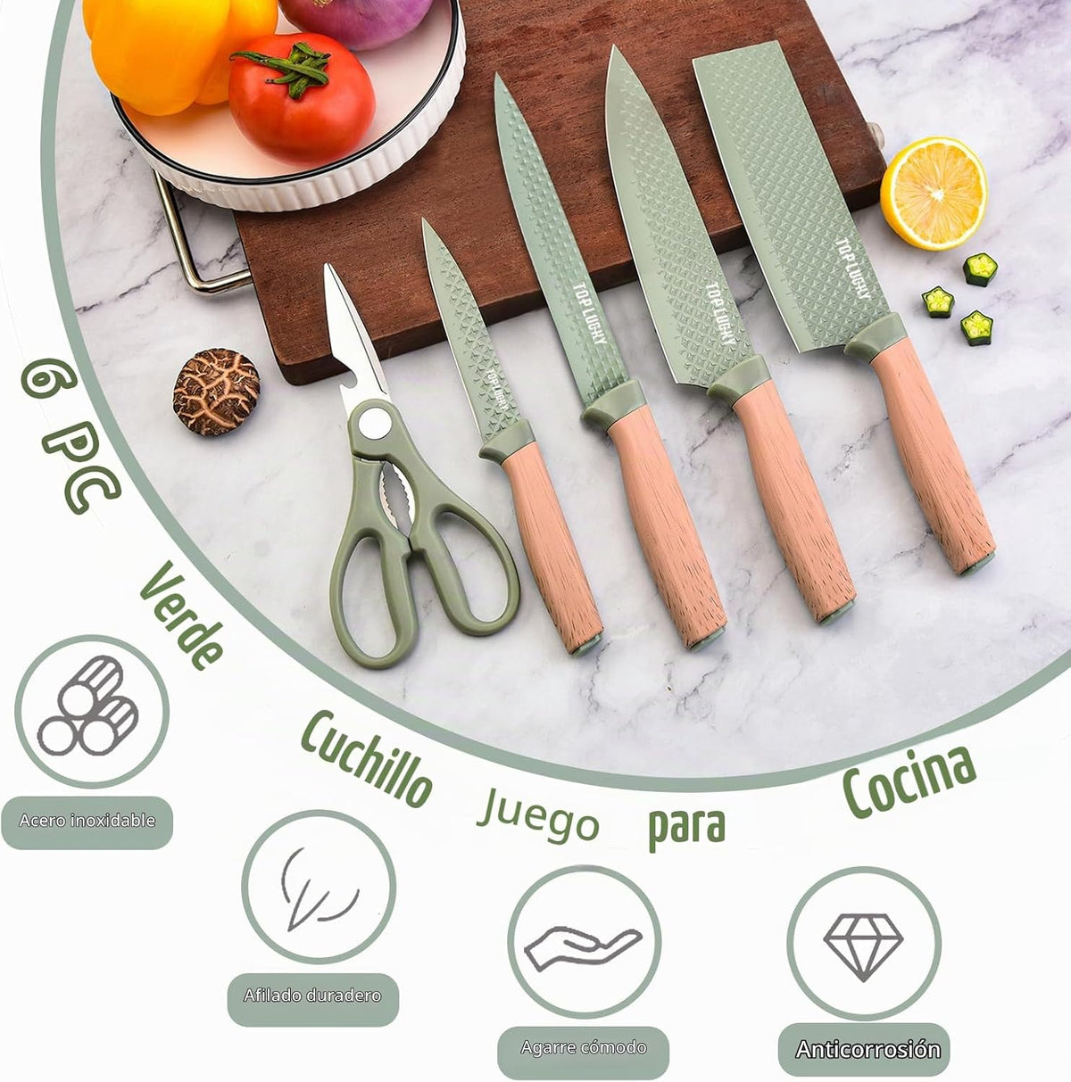 Juego de Cuchillos de Cocina, Retrosohoo Juego de 6 Piezas de Cuchi...