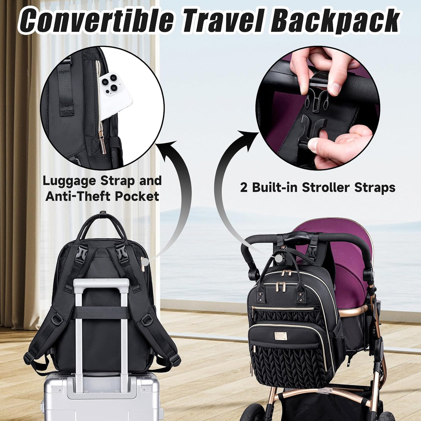 Mochila de pañales Tealari, elegante mochila para pañales de bebé,...