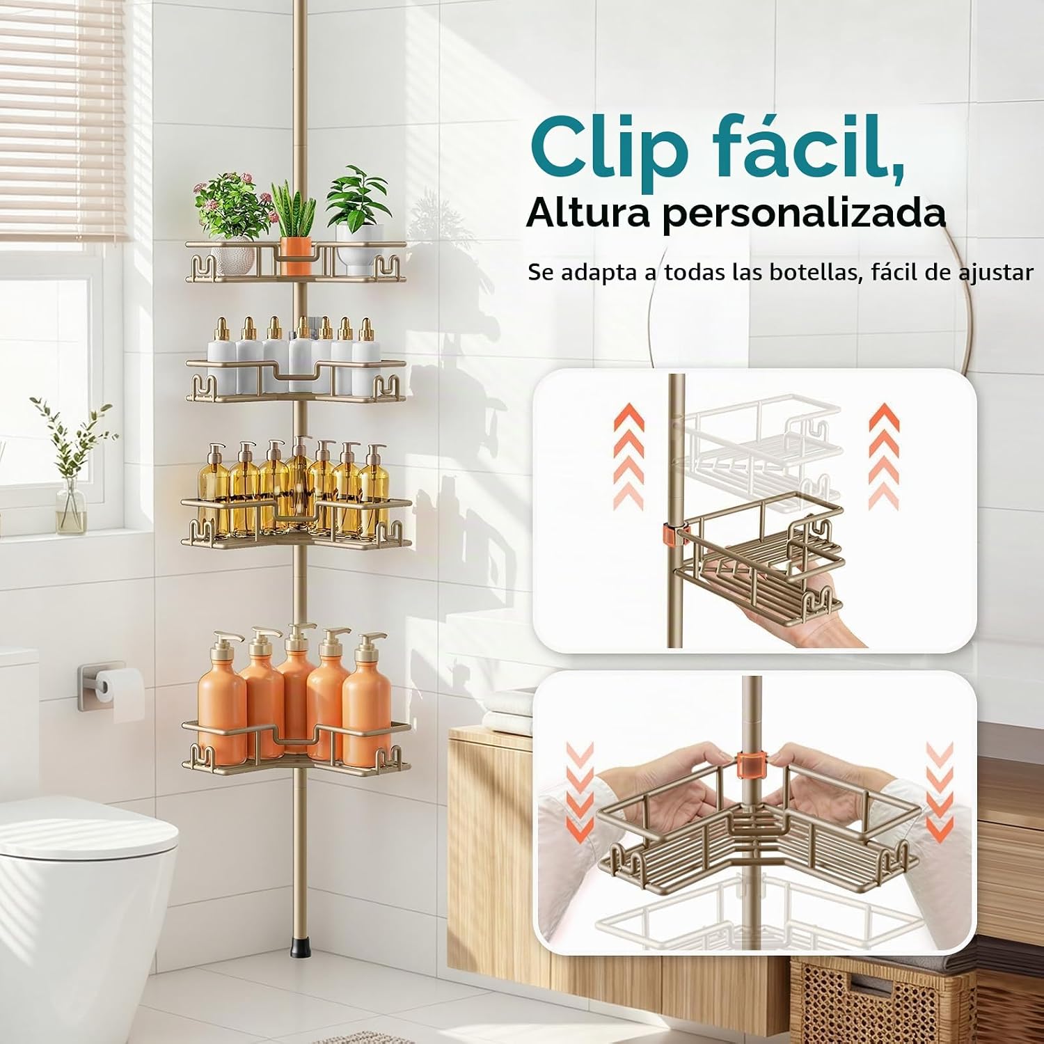 HAMITOR Estante de ducha sin perforación: accesorios de baño de esq...