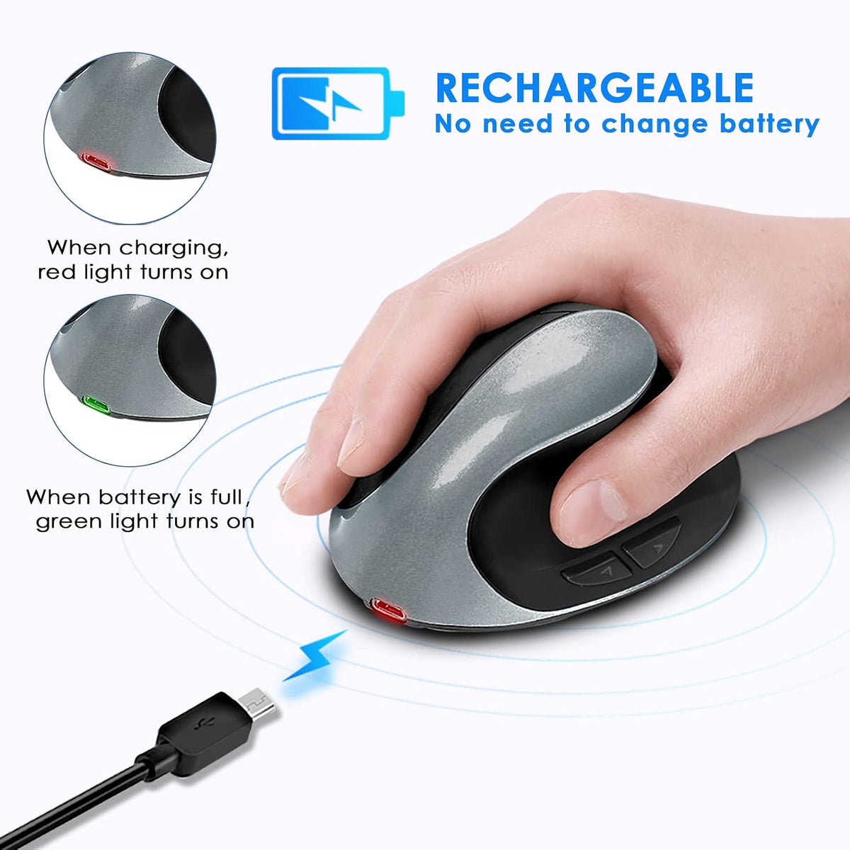 Ratón inalámbrico vertical ergonómico derecho tipo C recargable 6 r...