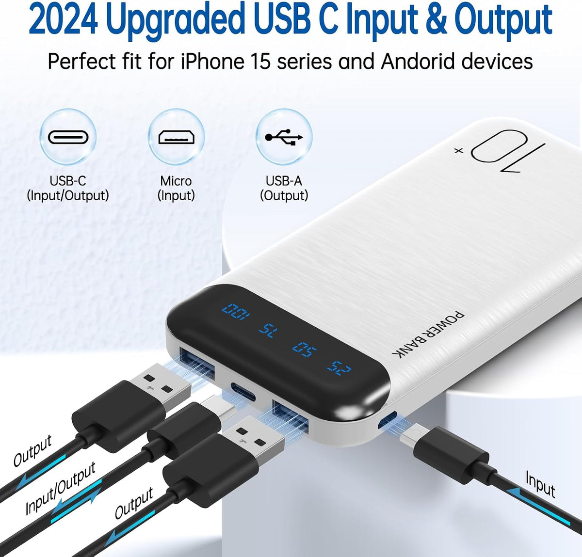 Power Bank - Cargador portátil de 10000 mAh, batería externa delgad...