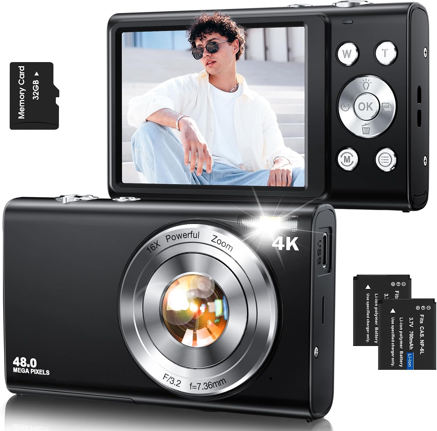Cámara digital, cámara de videoblogs 4K con enfoque automático para...