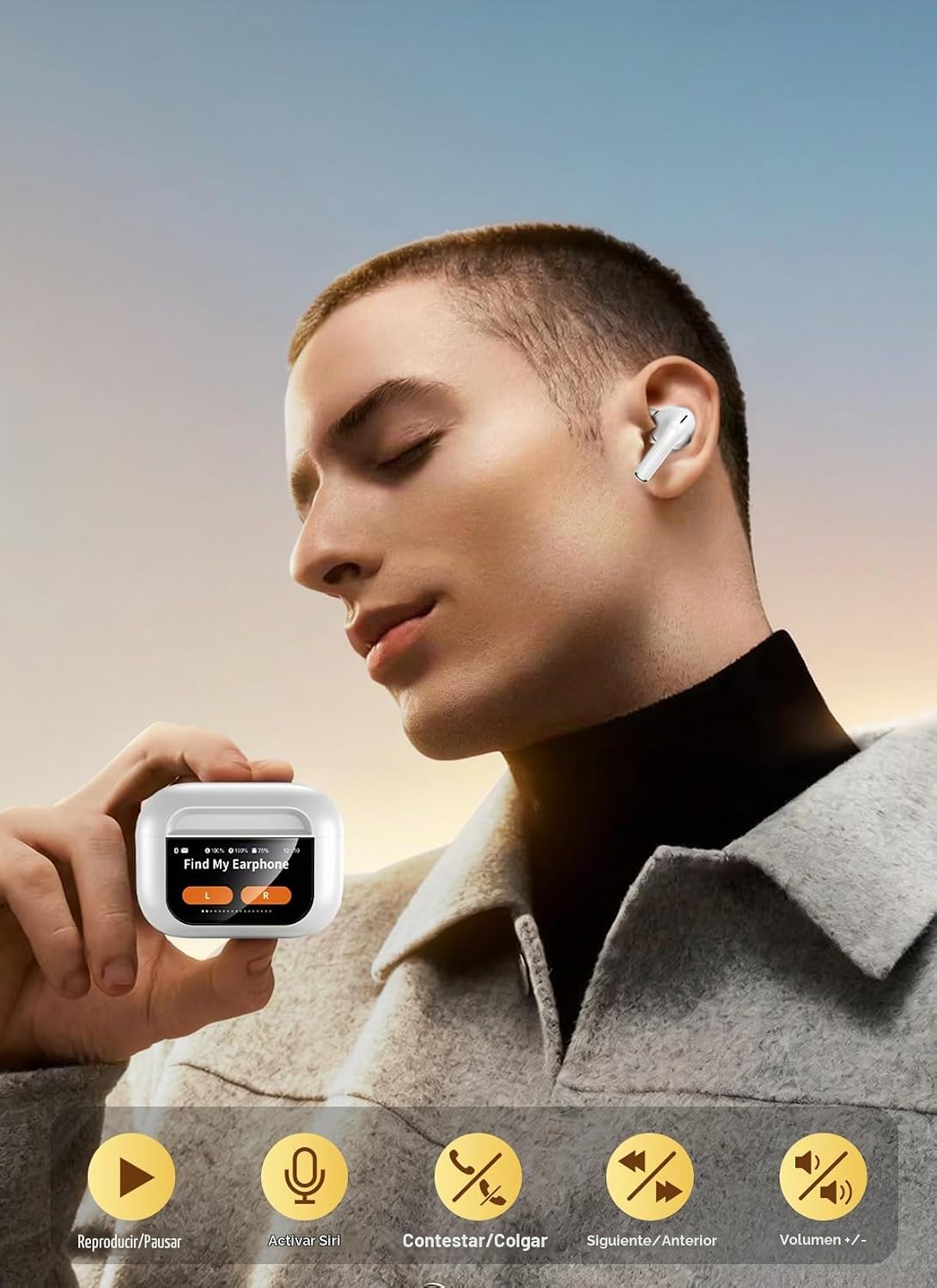 Auriculares inalámbricos, auriculares inteligentes con pantalla tác...