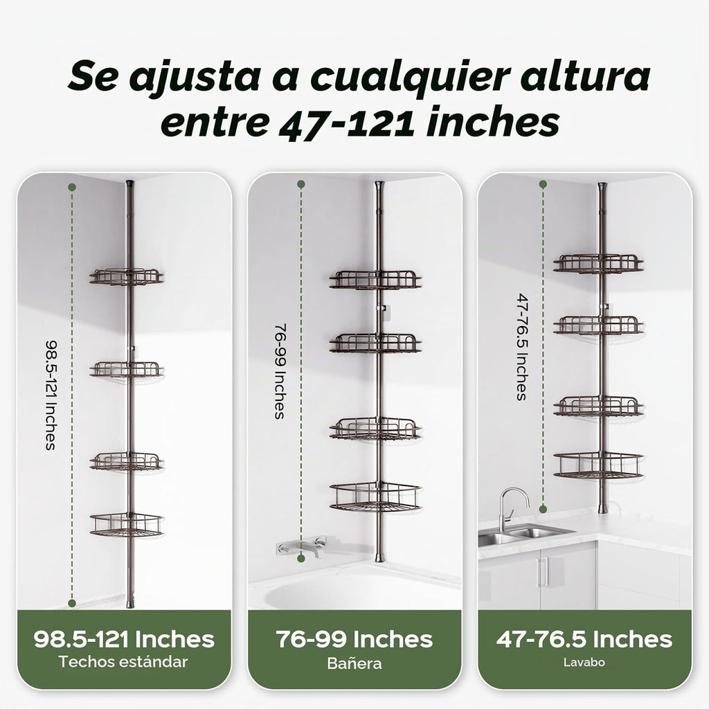 HAMITOR Poste de tensión para ducha: organizador de estante de esqu...