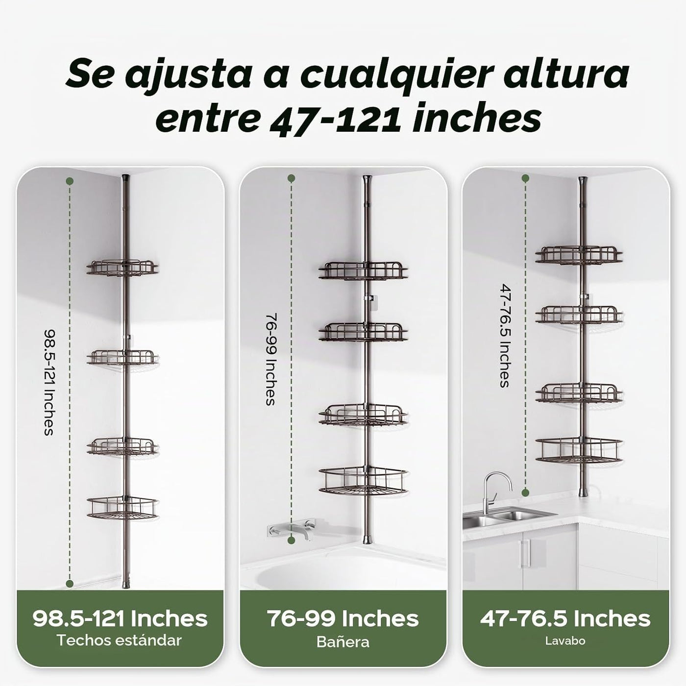 HAMITOR Poste de tensión para ducha: organizador de estante de esqu...
