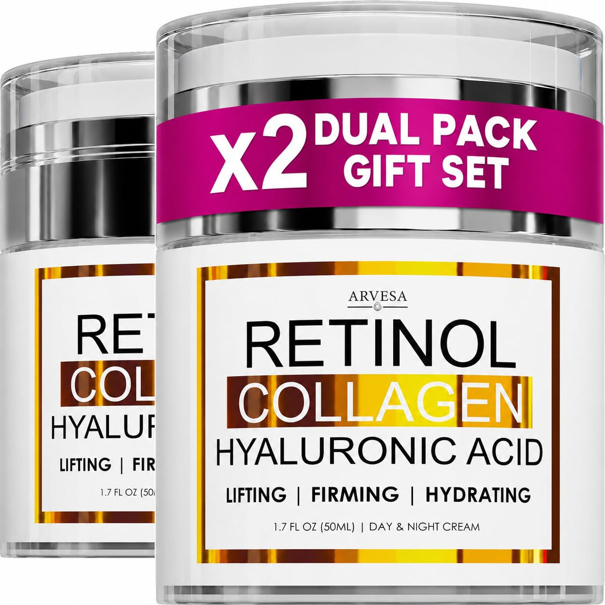 (2 unidades) Crema de retinol para rostro con colágeno y ácido hial...