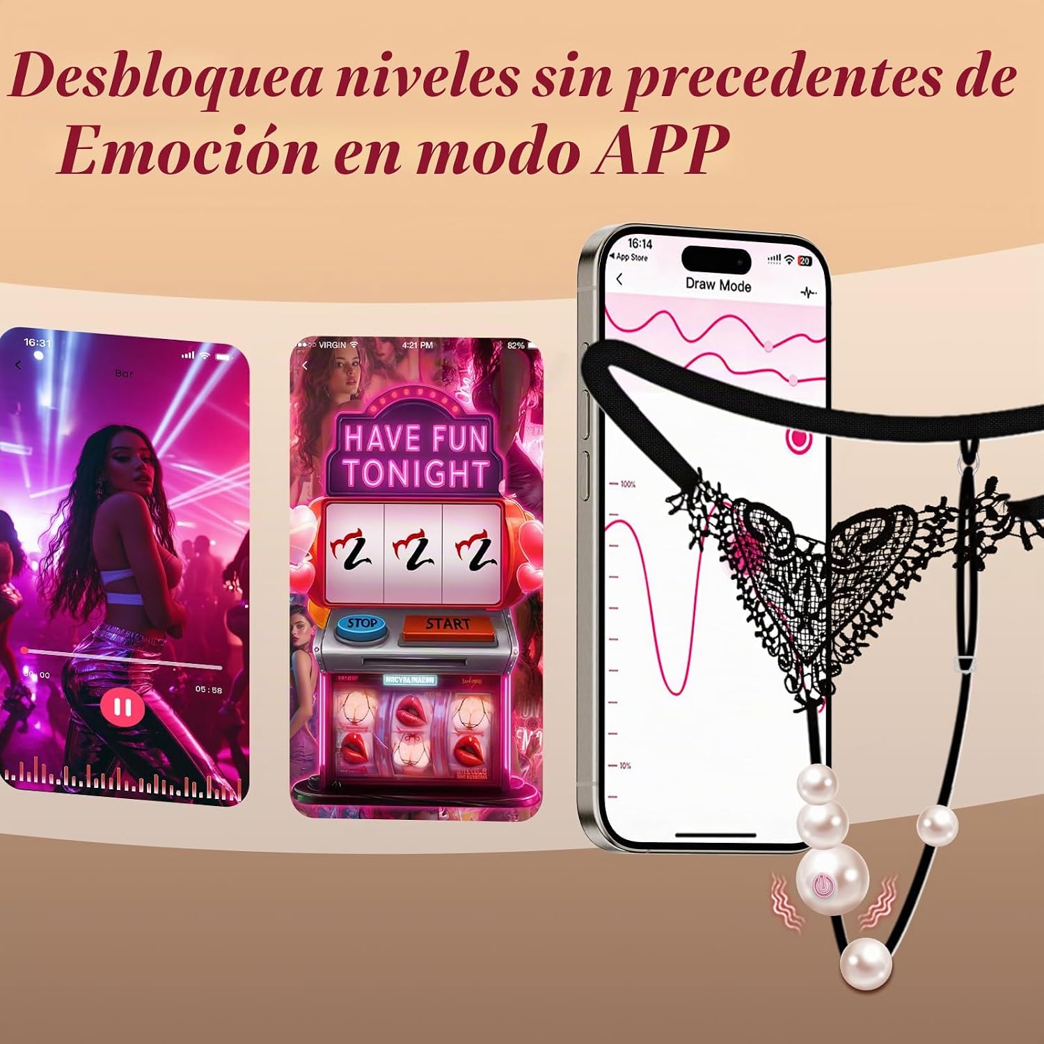 Vibrador de tanga de perlas, correa vibratoria en la aplicación Con...