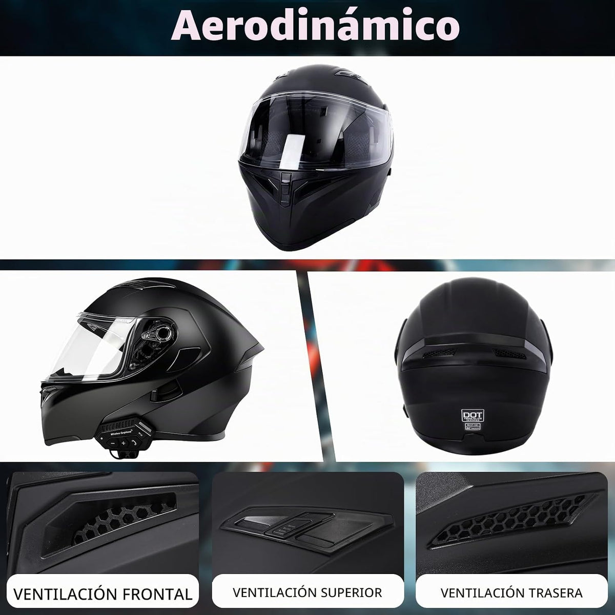 Casco de motocicleta Bluetooth modular, NVSIO, con aprobación DOT F...