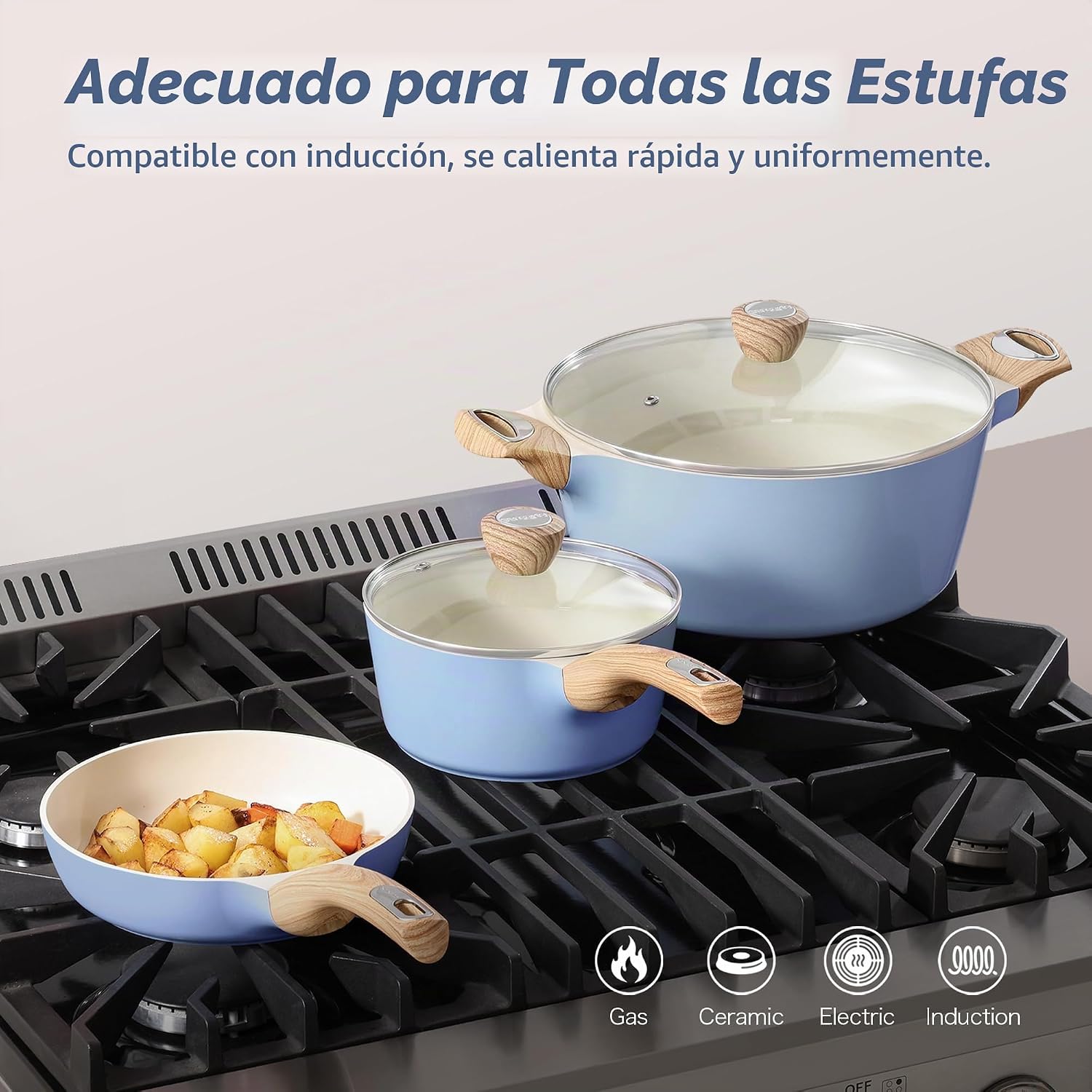 SENSARTE Juego de ollas y sartenes de cerámica antiadherentes, jueg...