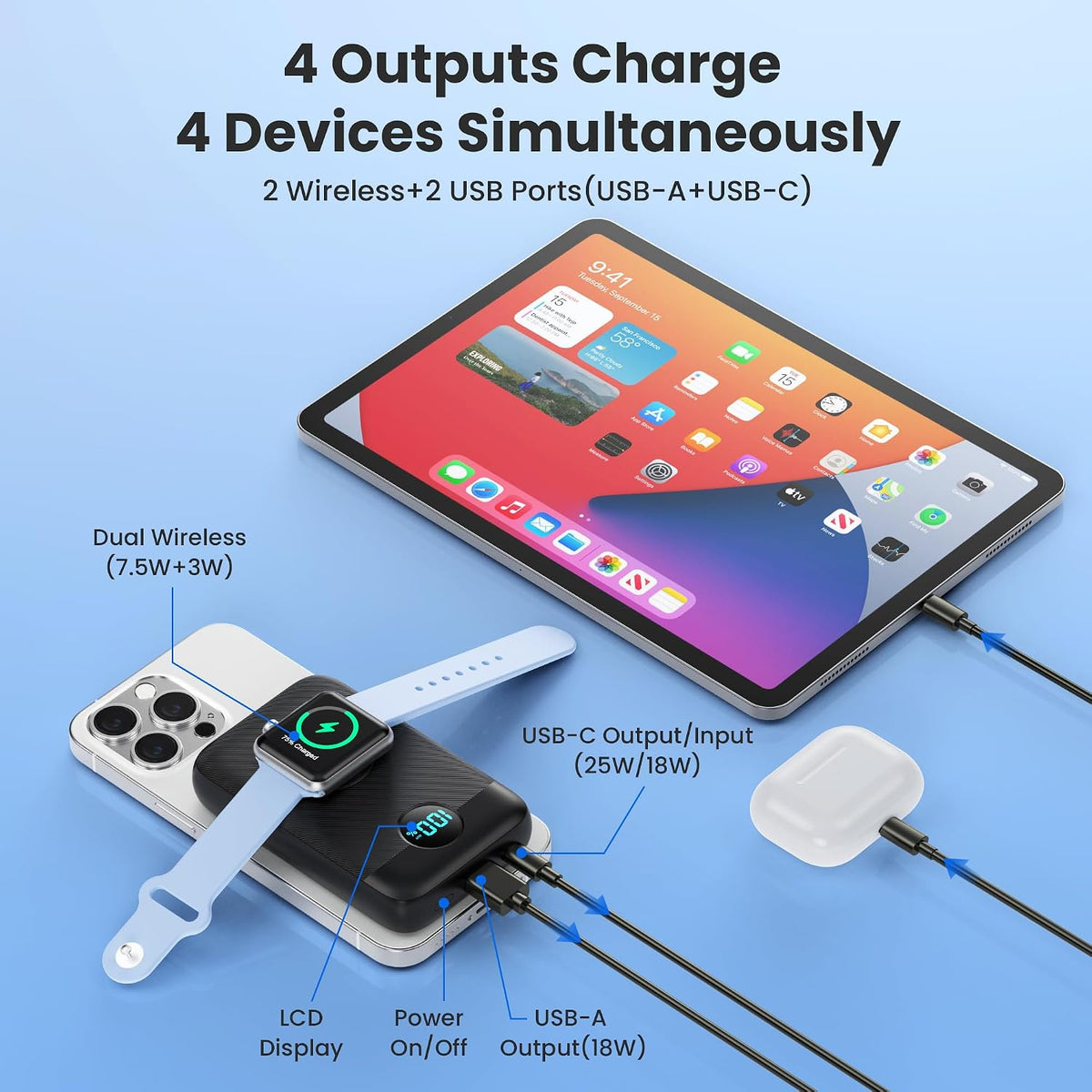 Cargador portátil magnético para iPhone y Apple Watch, 10800 mAh 25...