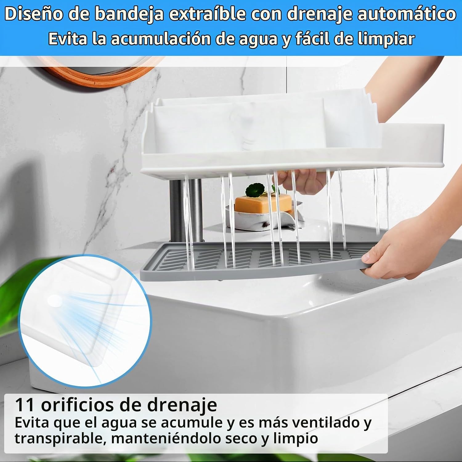 Organizador de mostrador de baño, soportes grandes de silicona blan...