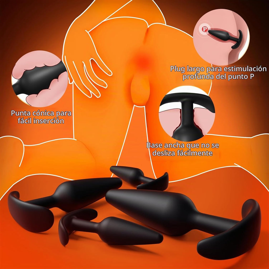5 piezas de juego de tapones anales de silicona, kit de entrenamien...