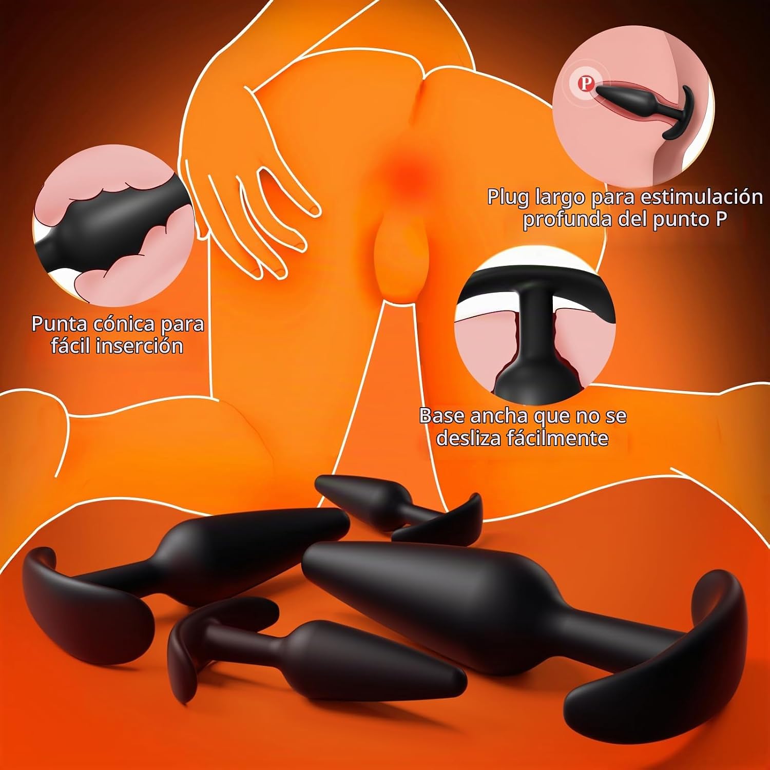 5 piezas de juego de tapones anales de silicona, kit de entrenamien...