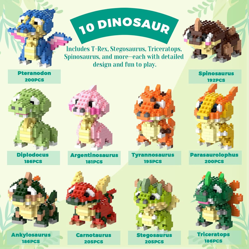 IBLOTIME Juego de 10 mini bloques de construcción de dinosaurios, 1...