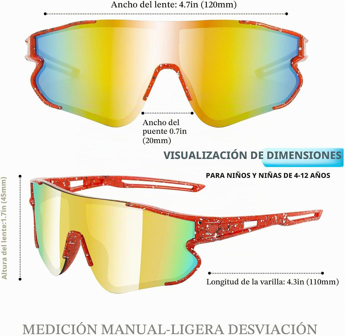 Wapreta Paquete de 3 lentes de sol de béisbol para niños y niñas de...