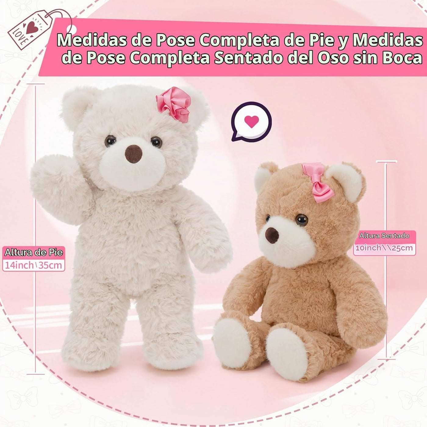 Muiteiur Paquete de 2 osos de peluche a granel, juego de oso de pel...