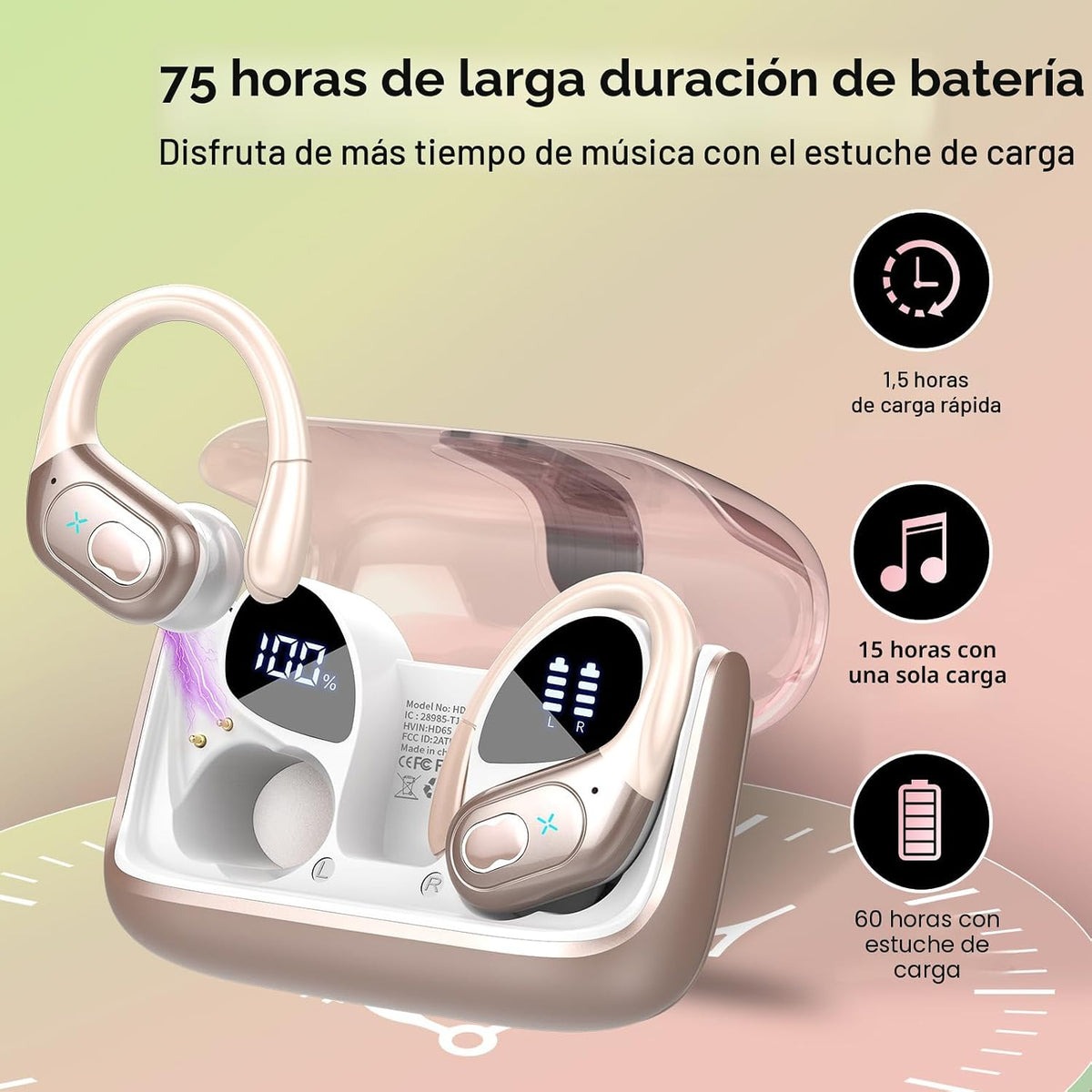 Aptkdoe Auriculares inalámbricos 75H Bluetooth 5.4 Auriculares depo...