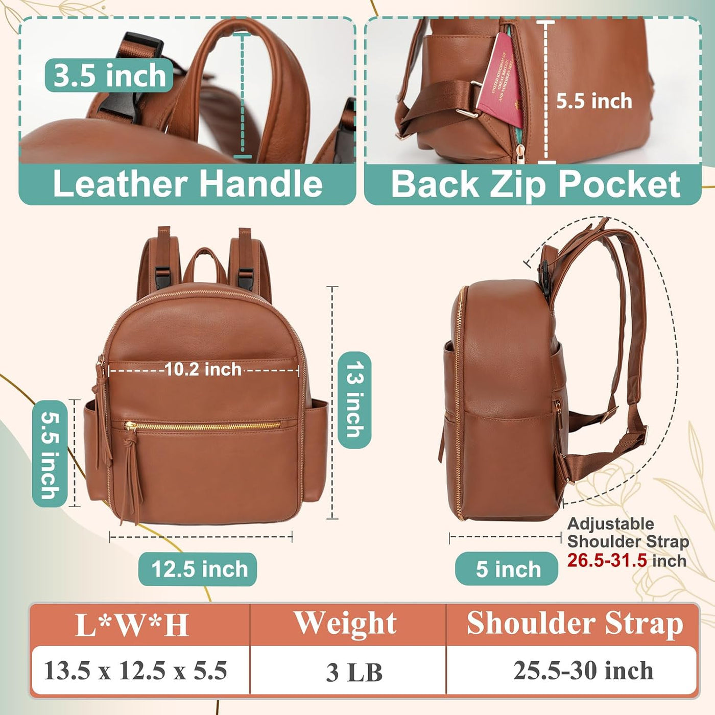 MOMINSIDE Mochila pequeña para pañales, mini bolsa de pañales con 1...