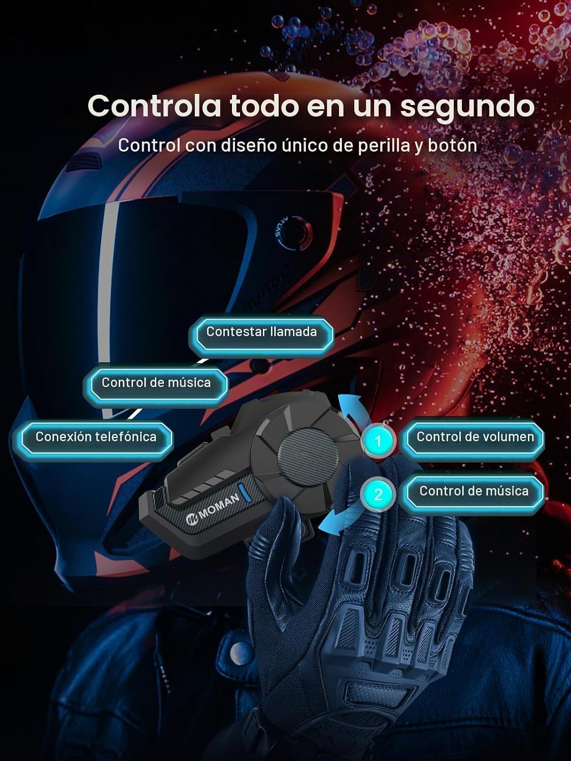 Moman Casco de Moto Intercomunicador, H2 Pro【Pack de 2 de Fibra de...