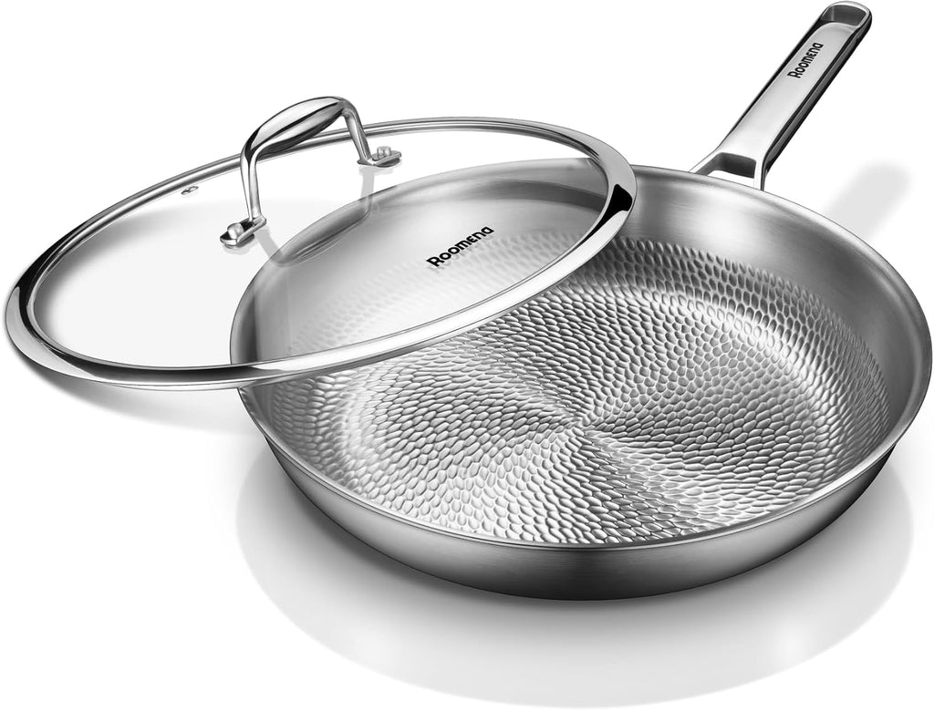 Sartén Roomena Titanium para cocinar, 12 pulgadas con tapa, sartén...